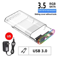 Kebidumei 2.5/3.5 inch HDD/SSD Enclosure Transparent USB 3.0 to SATA External HDD Case Support 22TB 