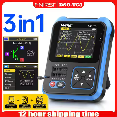 FNIRSI DSO-TC3 Portable Digital Oscilloscope Transistor Tester 3 in 1 Multi-function Multimeter Diod