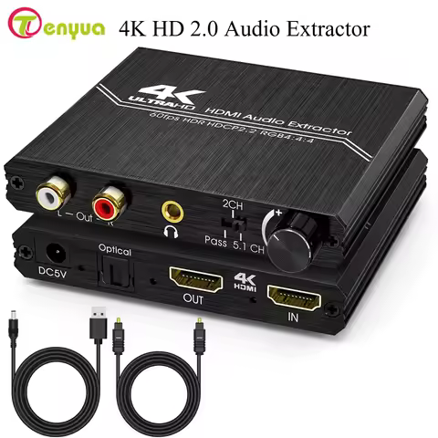 4K 60HZ HD 2.0 Audio Extractor Optical TOSLINK SPDIF 5.1CH R/L 4K HD to SPDIF+R/L+3.5MM 18Gpbs HDCP 
