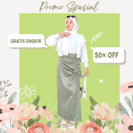 Yumyum Rok Wanita Dewasa Serut Samping Satin Korea Rok Panjang Span Midi Maxi Model Terbaru