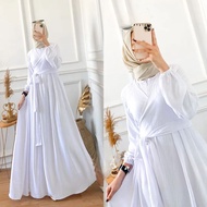 gamis lebaran 2024 viral  dress kondangan Aleta Maxi Dress Gamis Putih simple dan elegan