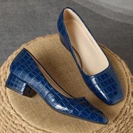 Women's Fashion High-End Square Toe Low Vamp Olive Green Stone Texture Navy Blue Heel Pumps, Suitabl
