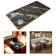 31.5x15.8Inch RV Table Top with 2 Stainless Steel Cup Holder Black Wood Table