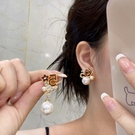 french styleSimple Camellia Red Pearl Diamond Earrings XW7N