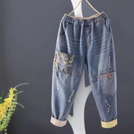 Embroidered Jeans Women Patch Jeans Casual Jeans Retro Pants