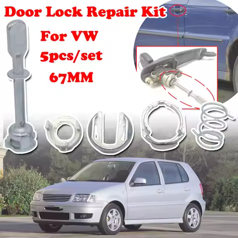 5pcs/set Car Front Door Handle Lock Cylinder Barrel Paddle Repair Kit Tool 67MM Set Replacement For 