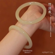 Xinjiang Hetian Jade White Jade Thin Strip Bracelet Women Natural Blue White Jade Round Strip Ice Tr