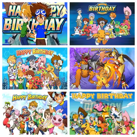 Anime Digimon Adventure Backdrop Kids Birthday Party Banner Decor Baby Shower Vinyl Polyester Custom
