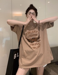 TAO SHOP เสื้อยืดคอกลมแขนสั้น พิมพ์ลายเครื่องบิน น่ารัก ใส่ได้ทั้งหญิงและชาย เหมาะกับใส่ในทุกๆฤดูกาล