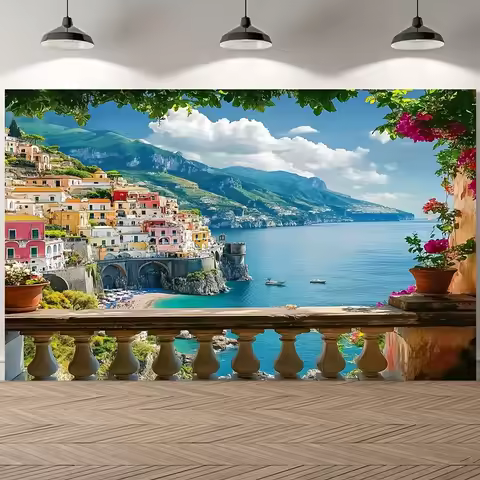 1 large Amalfi Coast Italian landscape photo background - perfect for wildflower parties and garden 