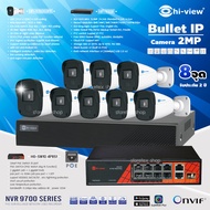Hi-view ชุดกล้องวงจรปิด Bullet IP Camera 2MP รุ่น HP-97B203PE (8ตัว) + NVR 8Ch รุ่น HP-9708 + POE Sw