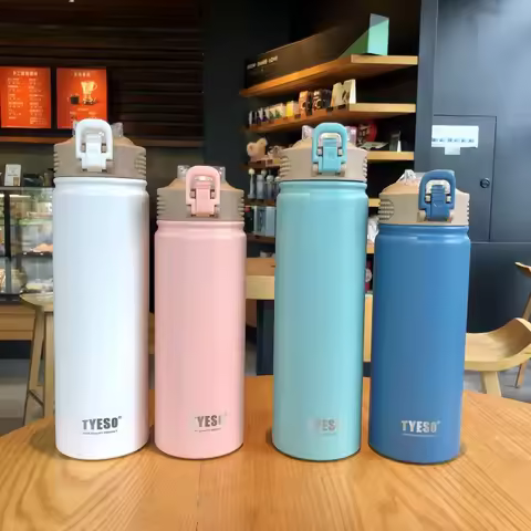750ml Thermos Bottle with Straw 304 Stainless Steel Car Thermal Cup Insulated Flask Tyeso Climb Wate