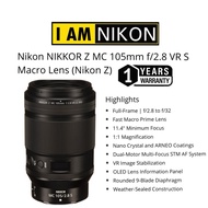 NIKON NIKKOR Z MC 105MM F/2.8 VR S MACRO LENS FOR NIKON Z-MOUNT FULL FRAME FORMAT (1 YEARS WARRANTY)