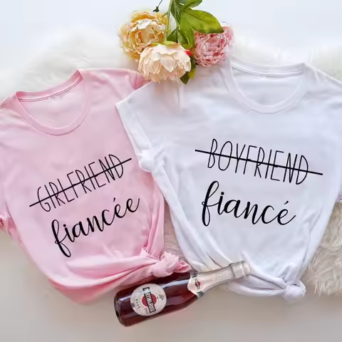 Girlfriend Fiancee T Shirt Boyfriend Fiance Tops Matching Honeymoon Travel Tshirt Print Engagement W