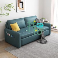 免洗科技布帶儲物梳化床沙發床鐵架受重耐用推拉床3139（外徑120CM 深藍色 海綿款）