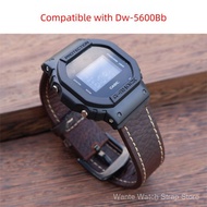 Retro Litchi Grain Cowhide Leather Watch Band Fit For Small Square DW‑5600BB Black Warrior 22‑16mm W