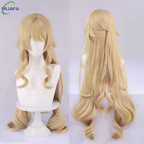 High Quality Fontaine Navia Cosplay Wig Long Linen Gold Wave Curly Heat Resistant Synthetic Hair Sca