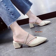 Giày cao gót bít mũi gót vuông 5p cao cấp phối quai đính đá cao cấp big size 41 42 43 Depvashock S8