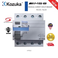 KOZUKA MS8 RCCB/ELCB RESIDUAL CURRENT CIRCUIT BREAKER 4P 25A 40A 63A 80A / 10mA 30mA 100mA 300mA 500