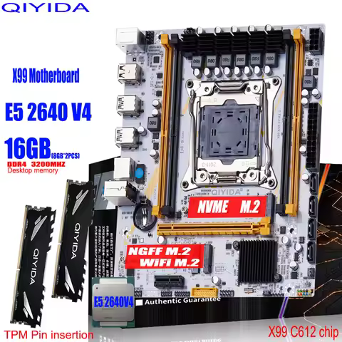 QIYIDA X99 Motherboard set LGA 2011-3 kit combo Xeon E5 2640 V4 CPU DDR4 (8GBx2PCS)16GB 3200MHz REG 