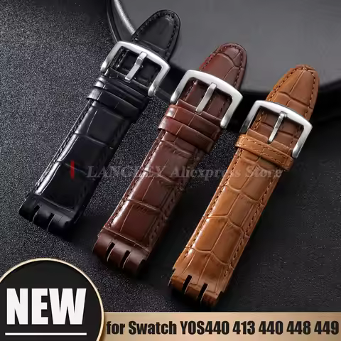 23mm Genuine Leather Watch Strap for Swatch YOS440 413 424 440 447 448 449 Cowhide Band Men's Sport 