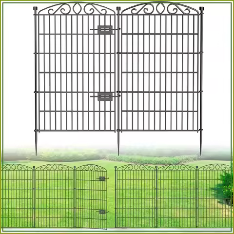 42in H x 25.67ft L No Dig Garden Fence with Gate, Rustproof Metal Barrier for Dogs, Rabbits, Yard & 