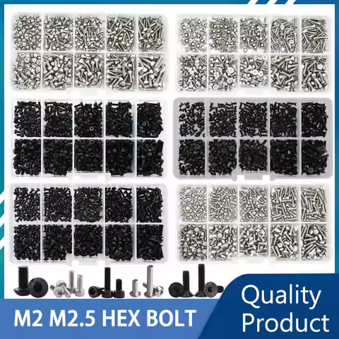 500Pcs M2 M2.5 Small Screw Bolt Kit 4mm 5mm 6mm 8mm 10mm Electrical Screws Hex Hexagon Socket Cap La