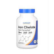 Nutricost, Iron Chelate,18 mg / 36 mg, 240 Capsules
