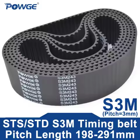 POWGE STD S3M Timing belt Lp=198-291mm 201 204 207 210 213 216 219 222 225 228 231 234 237 240 243 2