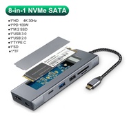 Eight in 1 USB HUB with Disk Storage Function M.2 SSD NVMe SATA Type-C to -Compatible USB C Dock Sta