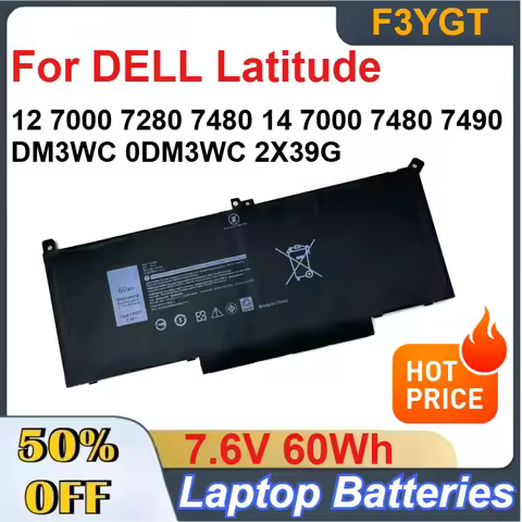 F3YGT 7.6V 60Wh Rechargeable Li-ion Laptop Batteries for DELL Latitude 12 7000 7280 7480 14 7000 748