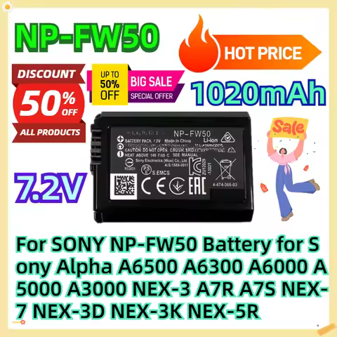 For SONY NP-FW50 Battery for Sony Alpha A6500 A6300 A6000 A5000 A3000 NEX-3 A7R A7S NEX-7 NEX-3D NEX