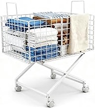 Rolling Laundry Basket with Wheels - 27" Elevated Wire Laundry Hamper, 80L Sturdy Metal Laundry Cart