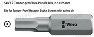 WERA 05056342001 840/1 Z BO SW 2.5 X 25MM BITS FOR HEX SOCKET SCREW ,TAMPER RESISTANT