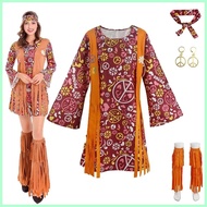 60s 70s Women Hippie Costume Accessories Hippie Disco Dress Halloween Boho Flared Hippie Dress ☃ ◪