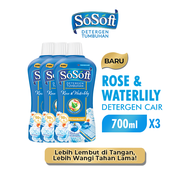 [Paket isi 3] SoSoft Deterjen Cair Rose & Waterlily Botol 700ml