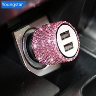 【FY】  Diamond Dual USB Port Charging 2 in 1 Car Charger Safety Hammer Design Portable G7J3