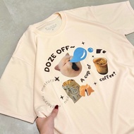 KATUN METFORYOU Women's Oversized Cotton T-Shirt - Doze Off Coffee Cat