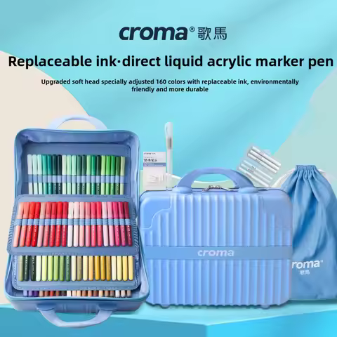 Croma 160/24 Colors Replaceable Ink Cartridge Liquid Soft Nib Acrylic Marker Safe Waterproof School 