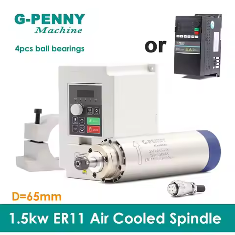 G-PENNY 1.5KW ER11 Air cooled spindle motor kit for CNC Machine & 1.5kw QL or YL42 Inverter& 65mm Br