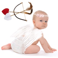 AMOR PRESENT Baby Angel Wings, 5PCS Newborn Photoshoot Clothes White Angel Feather Wing Baby Cupid C
