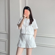 Chani Set VD Setelan Wanita Bahan Tweed Atasan Lengan Pendek Casual Simple