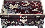 Antique Alive Jewelry Box P00000DB Mother Of Pearl Bird Asian Lacquer Wood Red Men's Jewelry Trinket