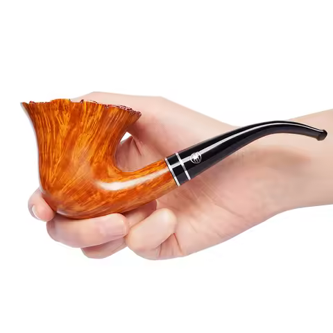 MUXIANG High quality Handcrafted light colored glossy double aluminum ring portable briar wood pipe 