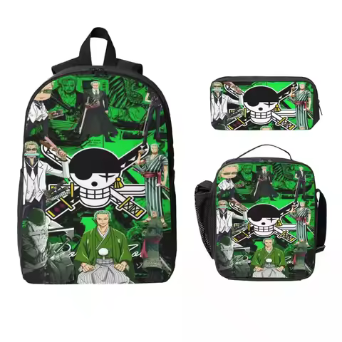 3Pcs Luffys O-one-pieces Backpack Set for Girls Boys Pen Bags Bookbag Sets with Lunch Box For School