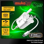 DMES DT2 20W PD Dual Port QC3.0 Fast Charger UK Plug Wall Charger Type-C | Light-ning