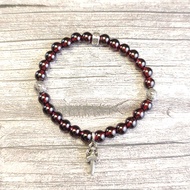 C *.H Original Label 1: 1 925 Silver Natural Garnet Silver Beads 6MM Bracelet Punk Hip-Hop Unique Si