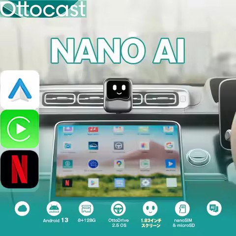 OTTOCAST Nano Wirelss Android Auto AI BOX Carplay Adapter Voice Control 8+128G Android 13 TV Box for