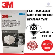 3M N95 9502+ Particulate Respirator / Disposable Face Mask with Flat Fold Design , Headloop type (50