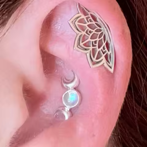 Boho Helix Earring Pair Geometric Mandala Lotus Flower Hidden Helix Piercing Cartilage Bohemian Spir